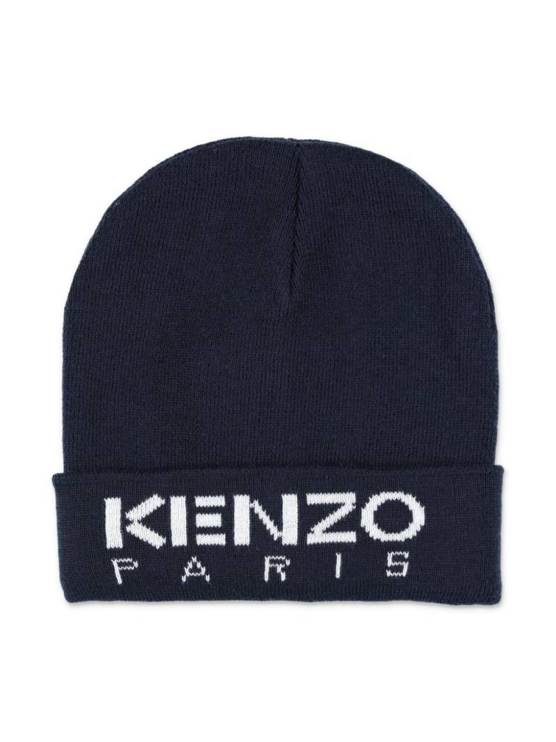 Kenzo Kids intarsia knit-logo beanie - Blue von Kenzo Kids