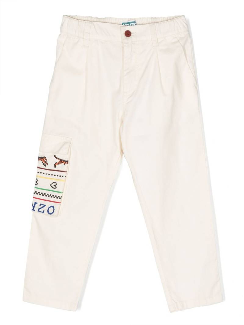 Kenzo Kids logo-embroidered cotton trousers - Neutrals von Kenzo Kids