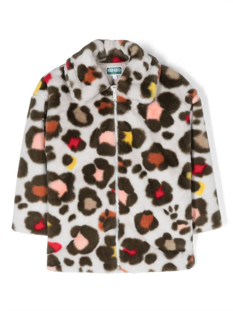 Kenzo Kids logo-embroidered faux-fur coat - Grey von Kenzo Kids