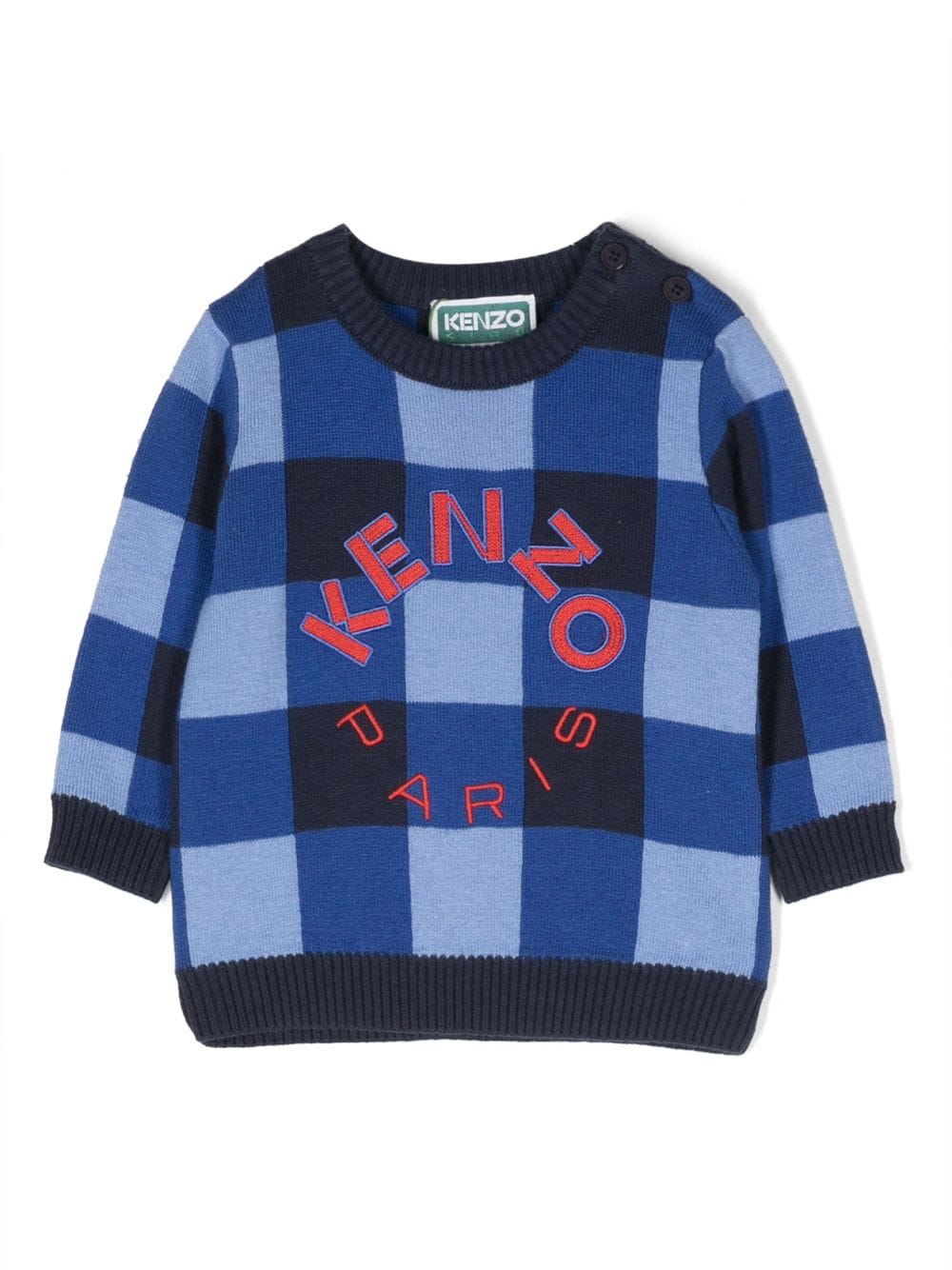 Kenzo Kids logo-embroidered gingham-print sweatshirt - Blue von Kenzo Kids