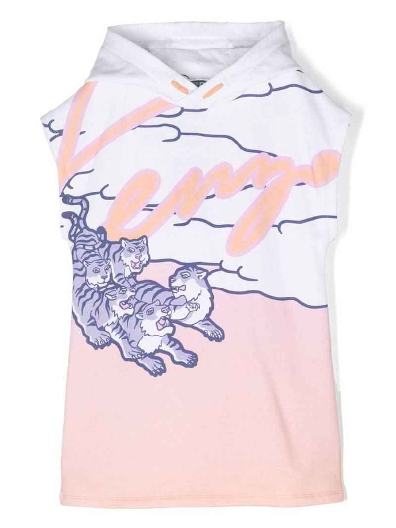 Kenzo Kids sleeveless tiger-print hooded dress - White von Kenzo Kids