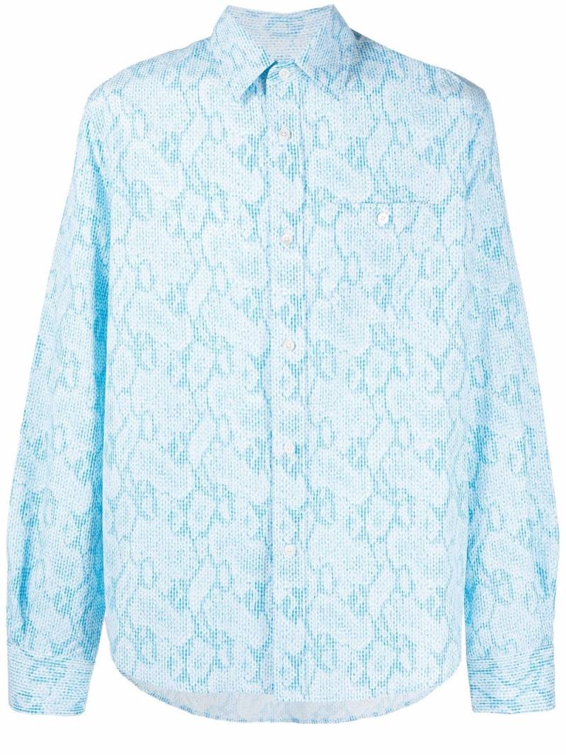 Kenzo Blurred Flowers-print seersucker shirt - Blue von Kenzo