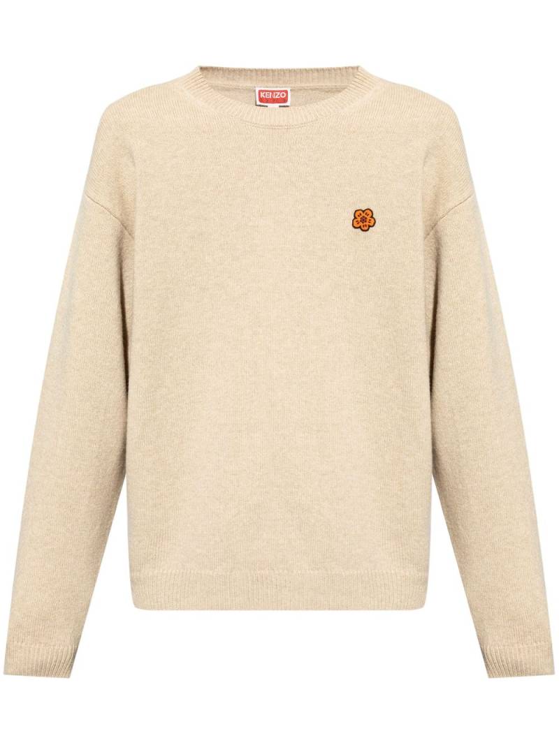 Kenzo Boke Flower-appliqué wool jumper - Neutrals von Kenzo