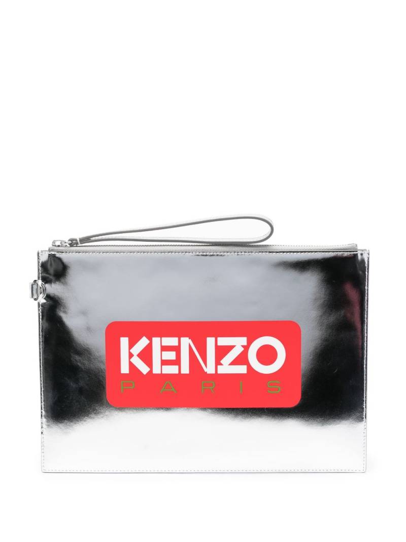 Kenzo Iconic logo-print metallic-leather clutch bag - Silver von Kenzo