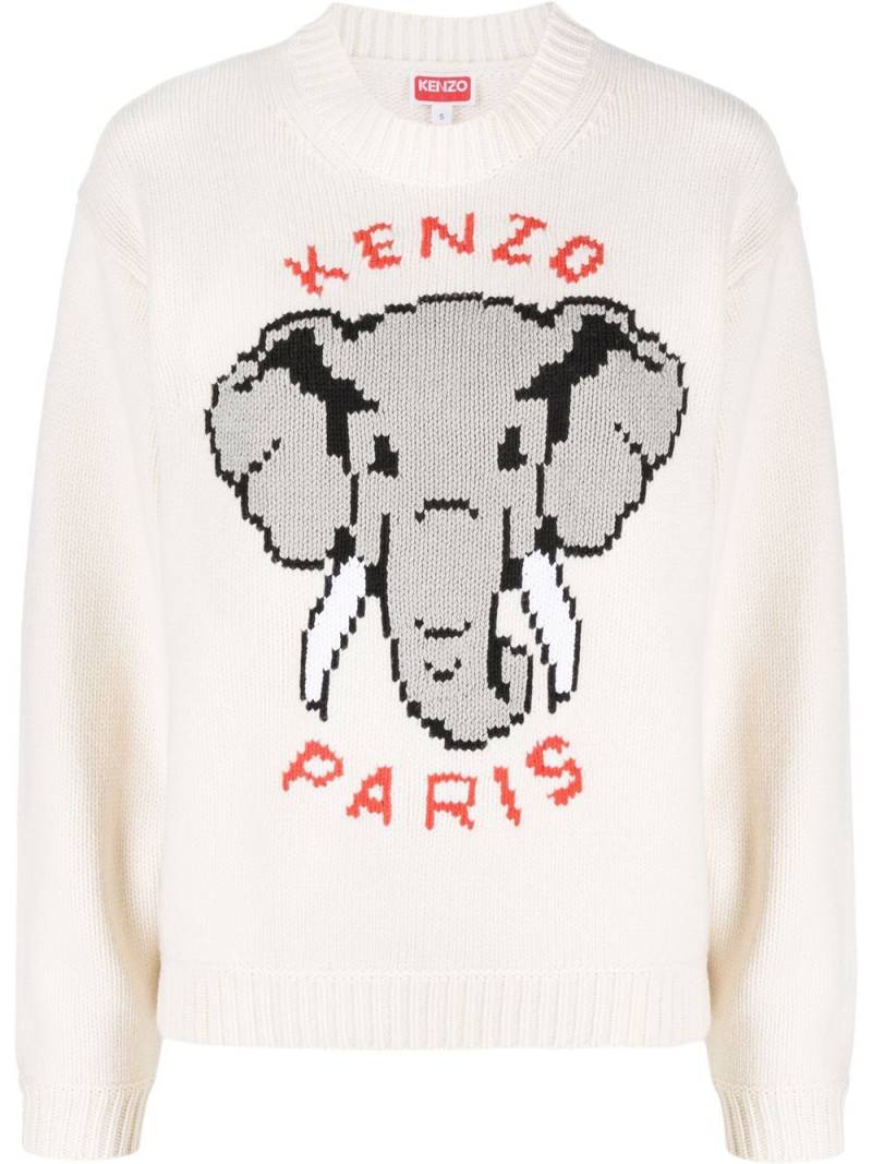 Kenzo elephant intarsia jumper - White von Kenzo