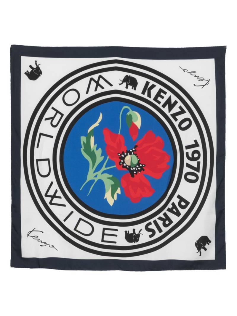 Kenzo floral logo-print silk scarf - White von Kenzo