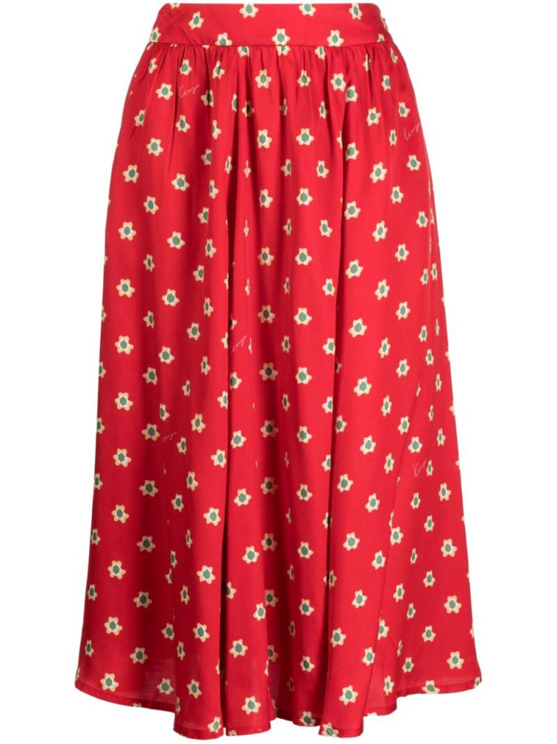 Kenzo floral-print high-waist midi skirt - Red von Kenzo