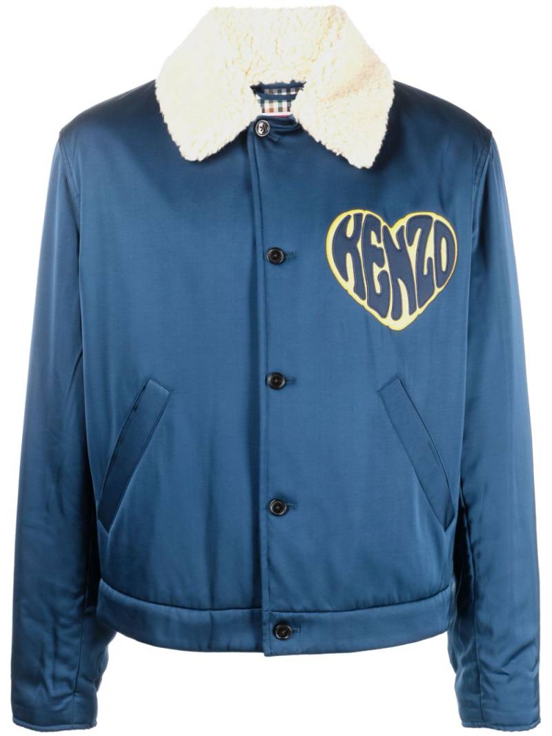 Kenzo heart-embroidery shearling collar jacket - Blue von Kenzo