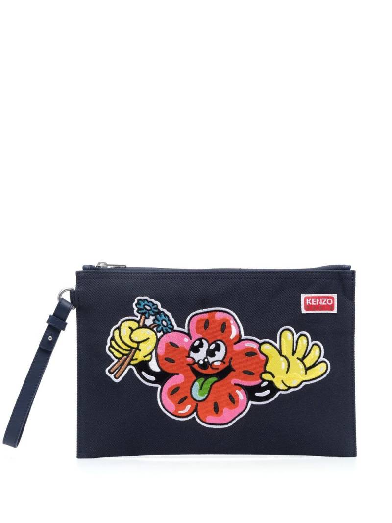 Kenzo logo-embroidered cotton clutch bag - Blue von Kenzo