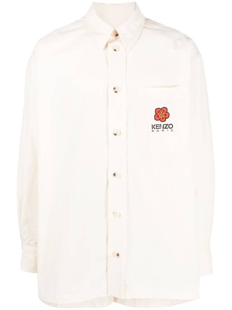 Kenzo logo-embroidered cotton shirt - Neutrals von Kenzo