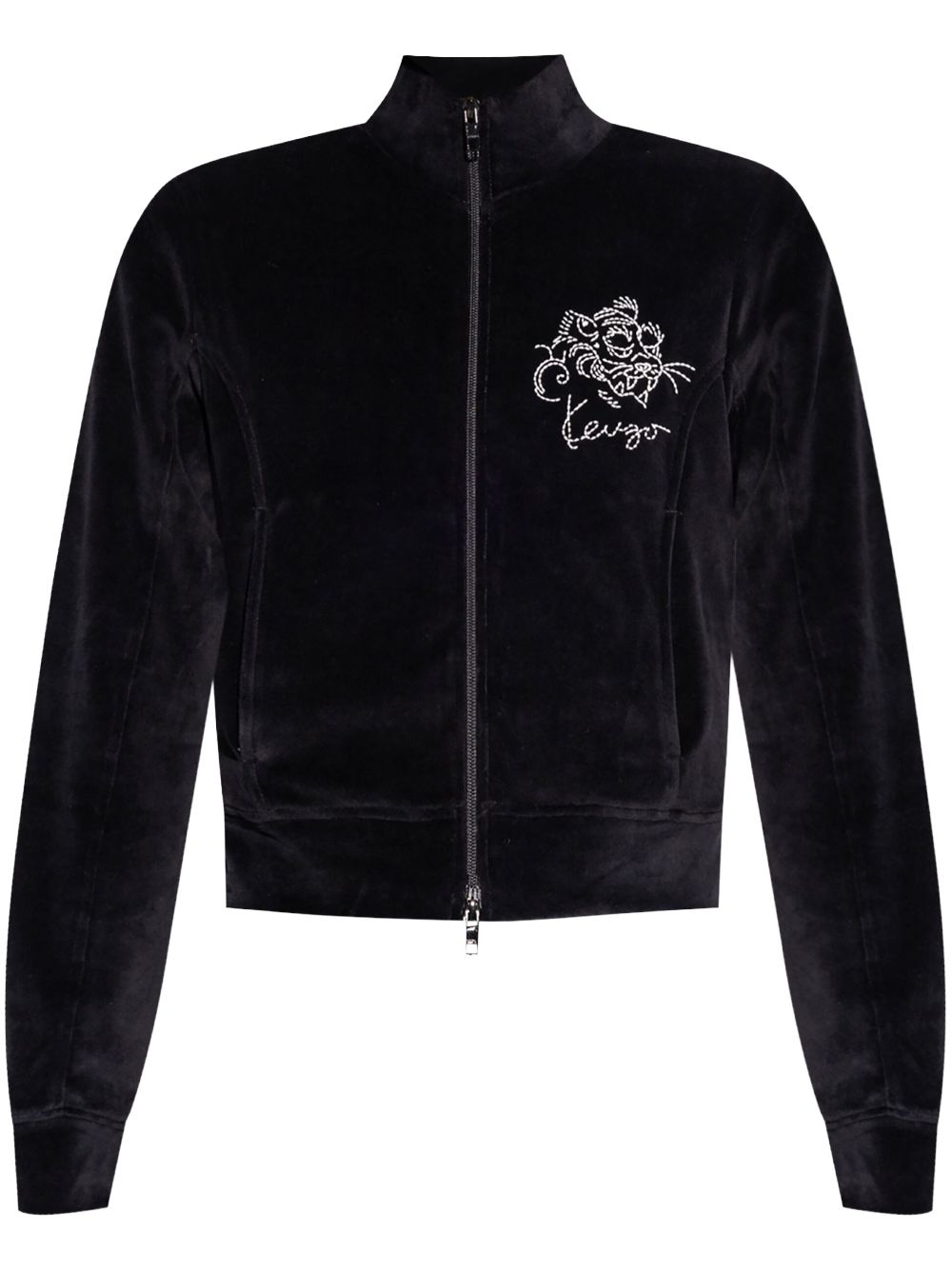 Kenzo logo-embroidered velvet hoodie - Black von Kenzo