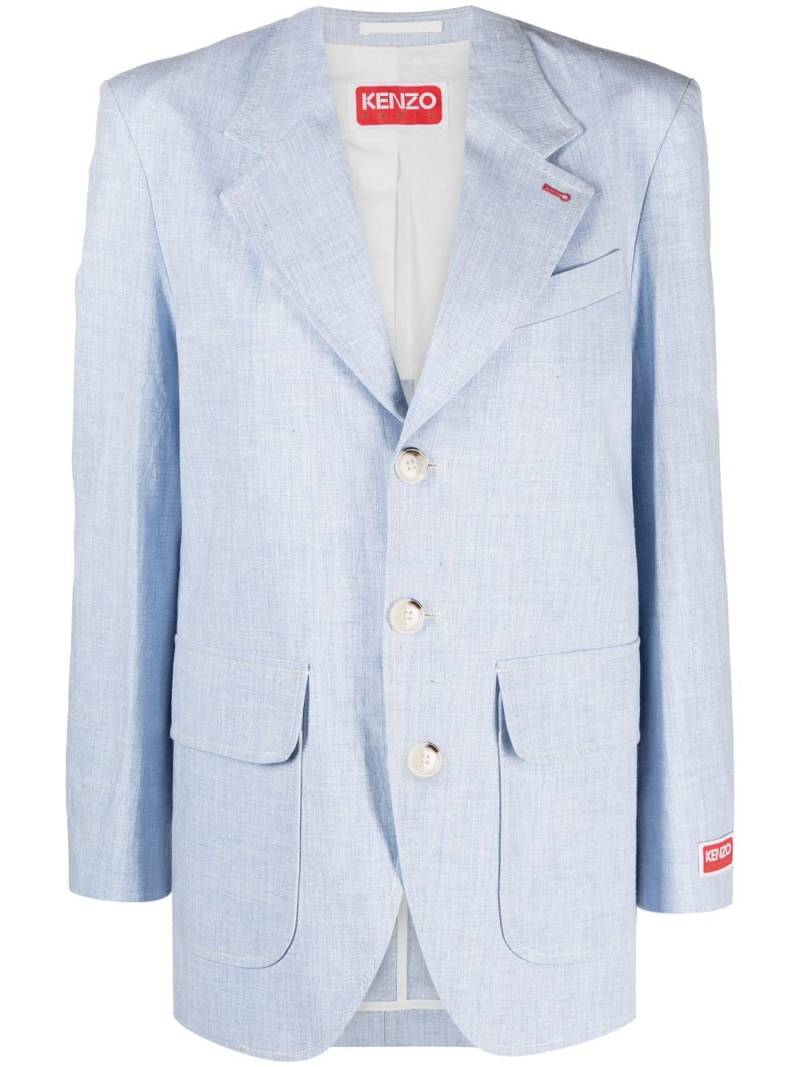 Kenzo logo-patch buttoned linen blazer - Blue von Kenzo