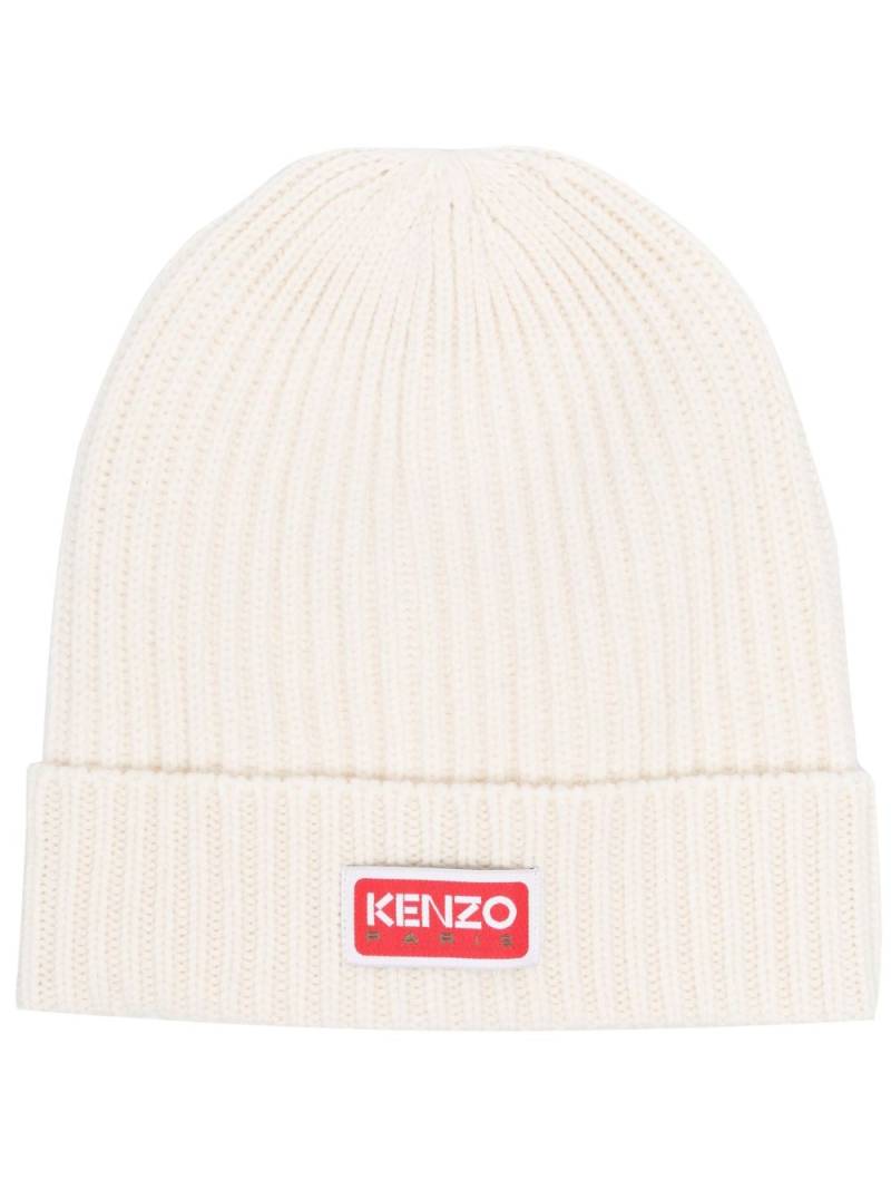 Kenzo logo-patch knitted beanie - Neutrals von Kenzo