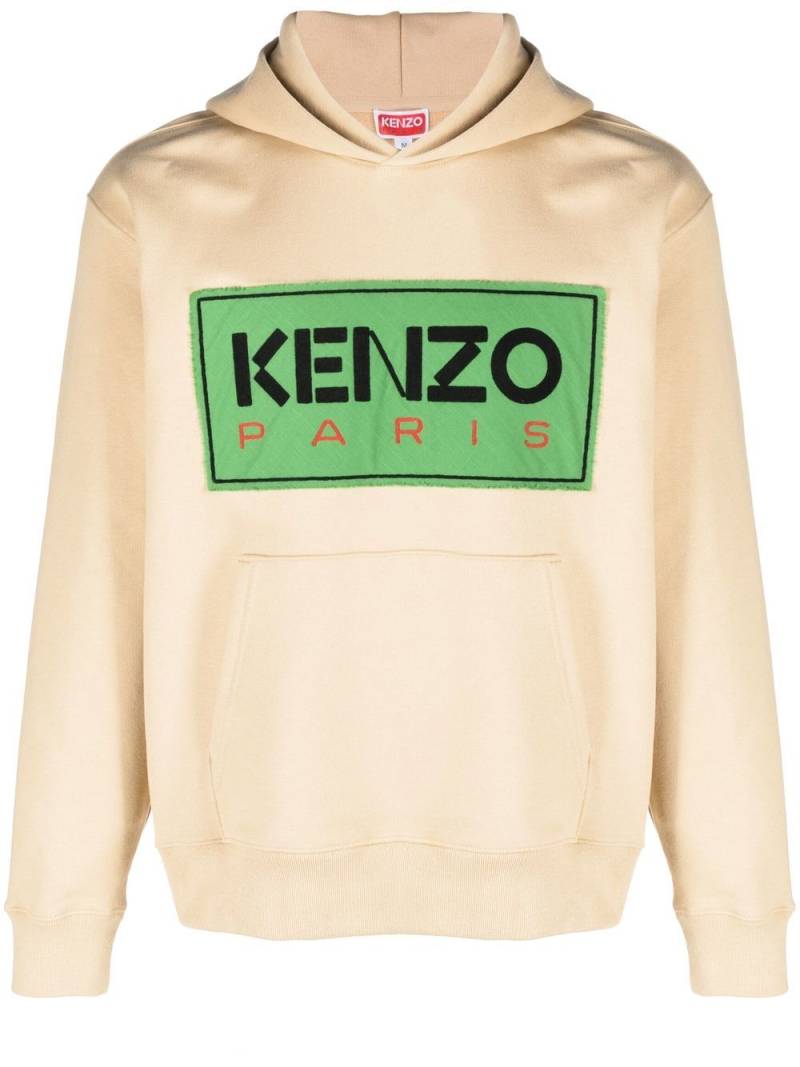 Kenzo logo-patch stretch-cotton hoodie - Neutrals von Kenzo