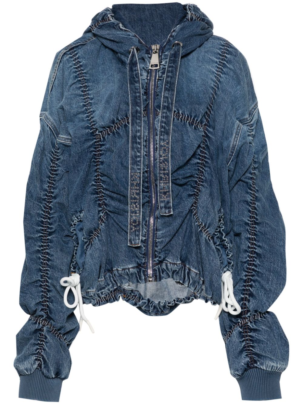 Khrisjoy hooded ruched denim jacket - Blue von Khrisjoy