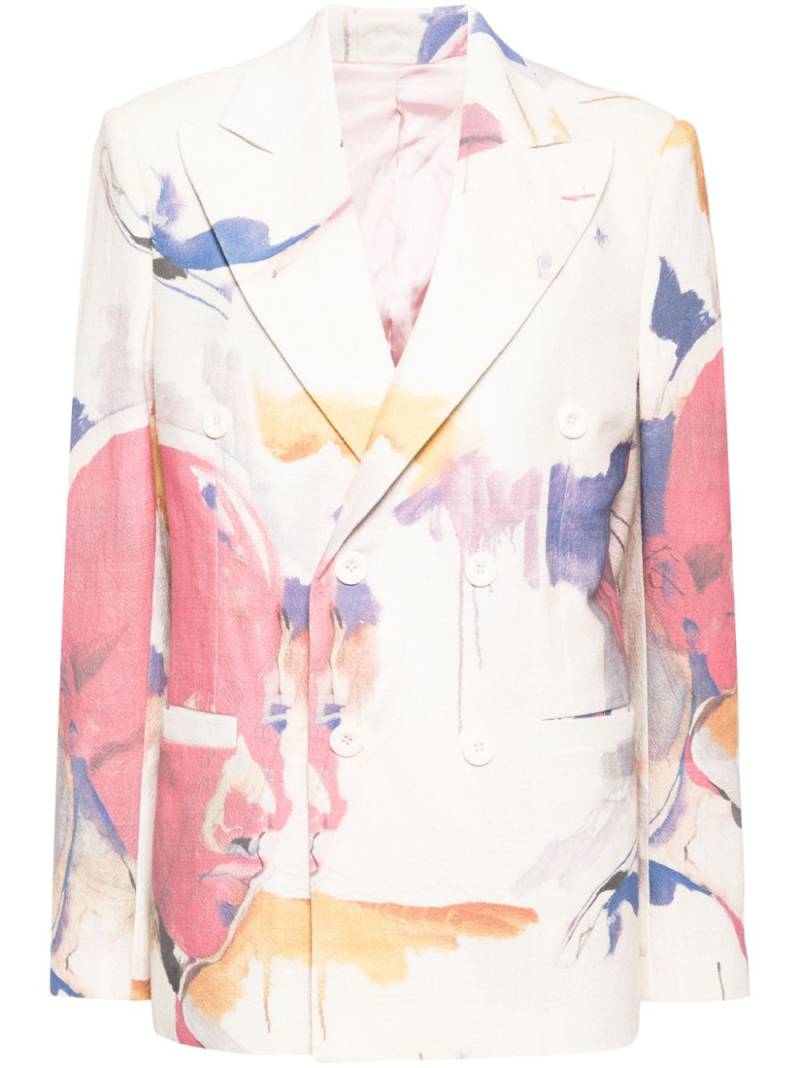 KidSuper Painting-print double-breasted jacket - Neutrals von KidSuper