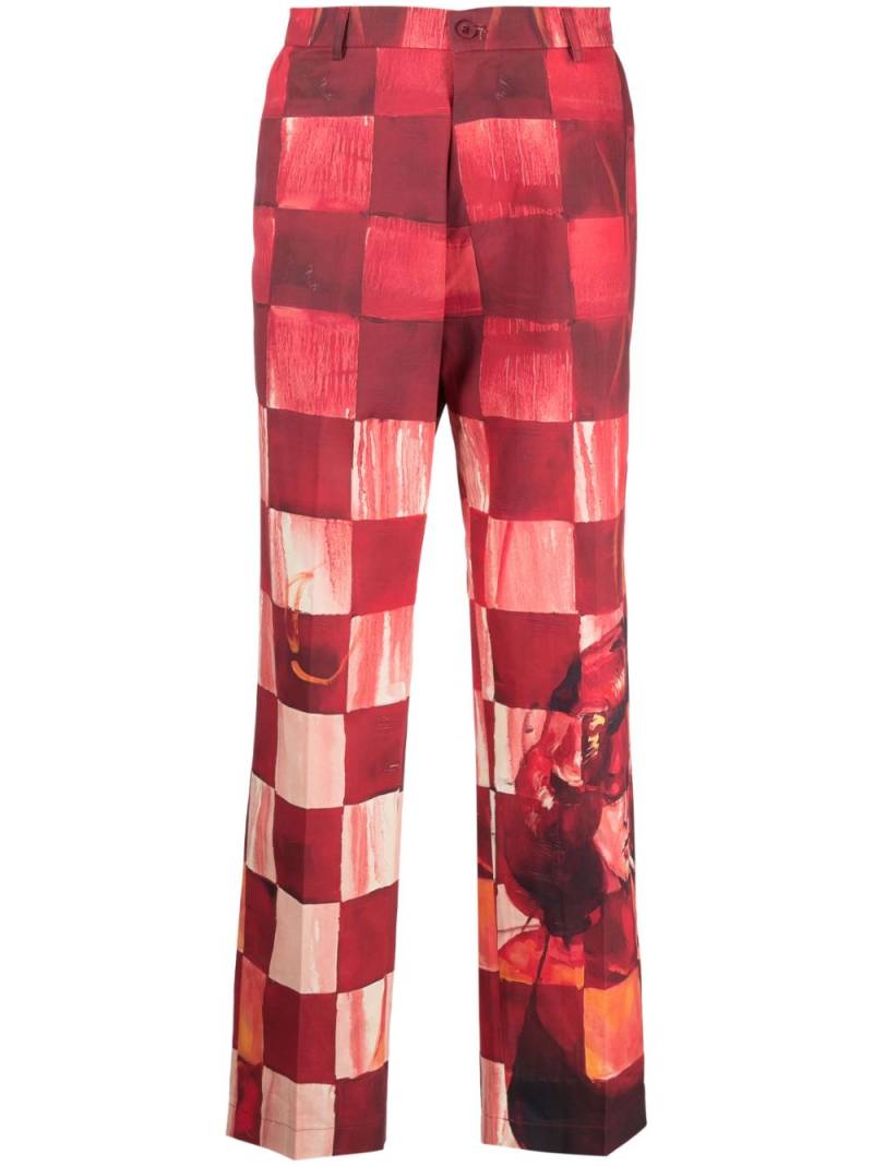 KidSuper chess patchwork cotton corduroy trousers - Red von KidSuper