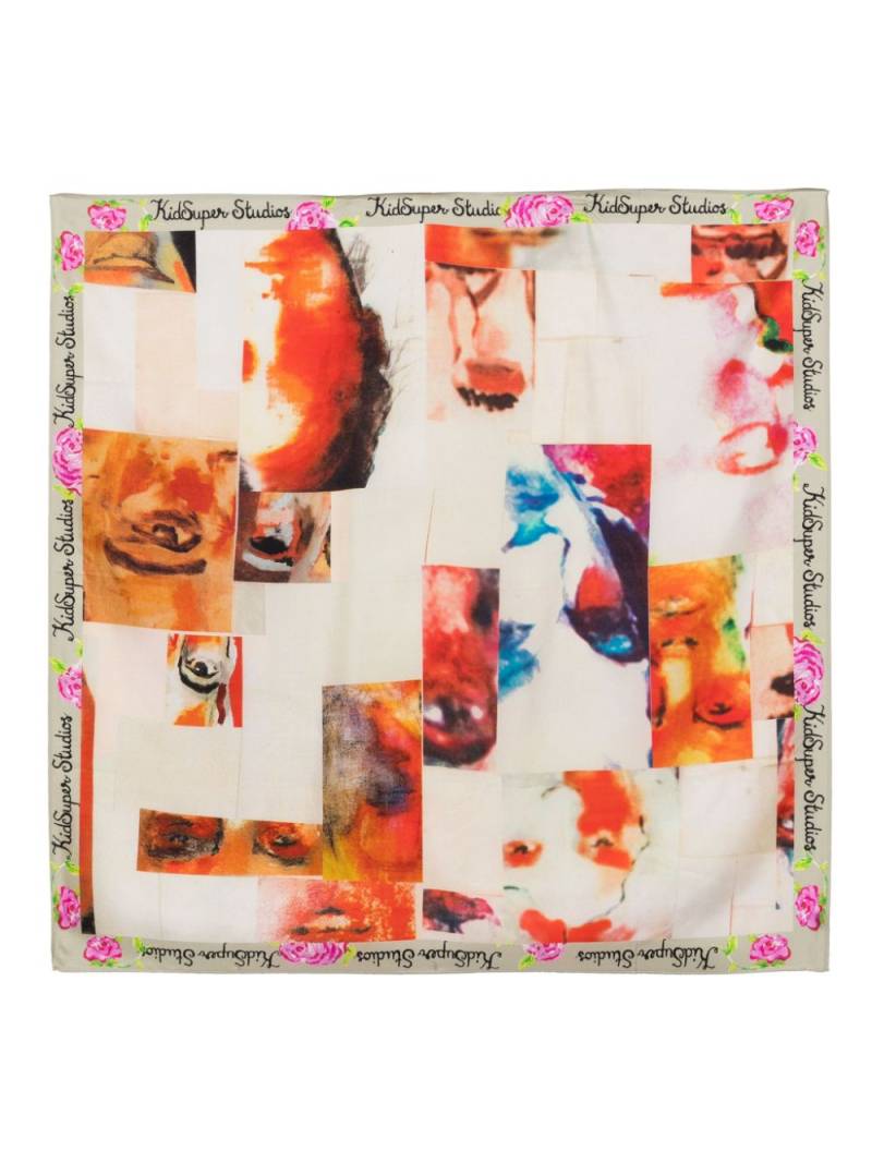 KidSuper collage faces silk scarf - Neutrals von KidSuper