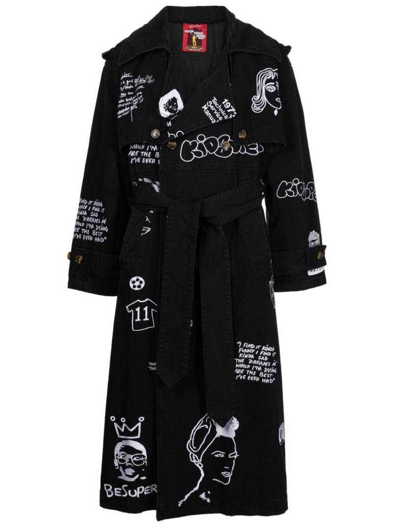 KidSuper embroidered cotton trench coat - Black von KidSuper