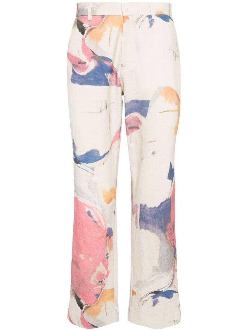 KidSuper painterly-print cotton-linen blend trousers - White von KidSuper