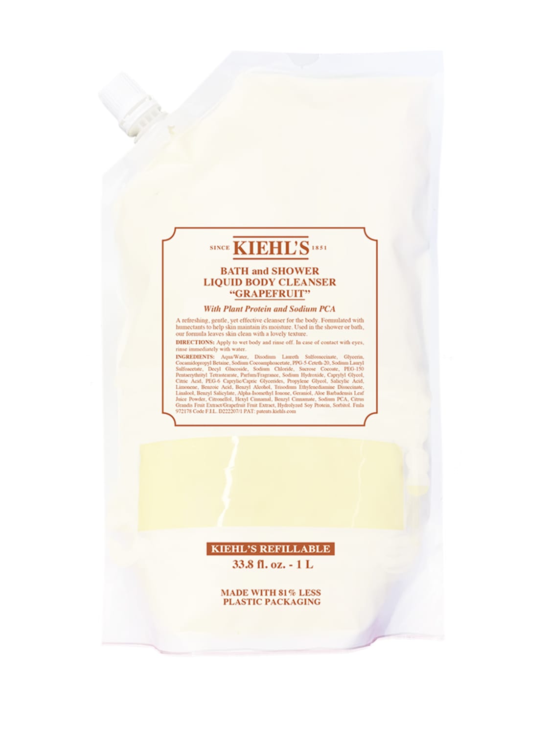 Kiehl's Bath And Shower Liquid Body Cleanser Grapefruit Refill Duschgel 1000 ml