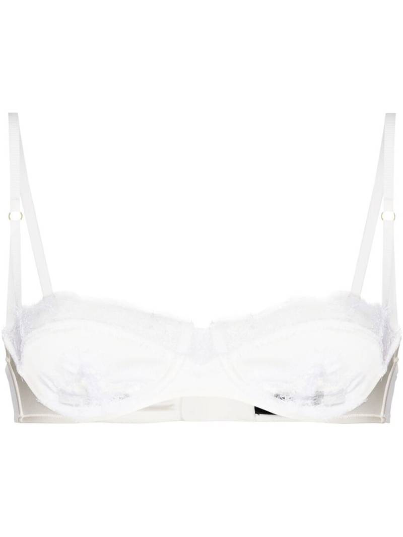 Kiki de Montparnasse Lace Inset silk balconette bra - White von Kiki de Montparnasse