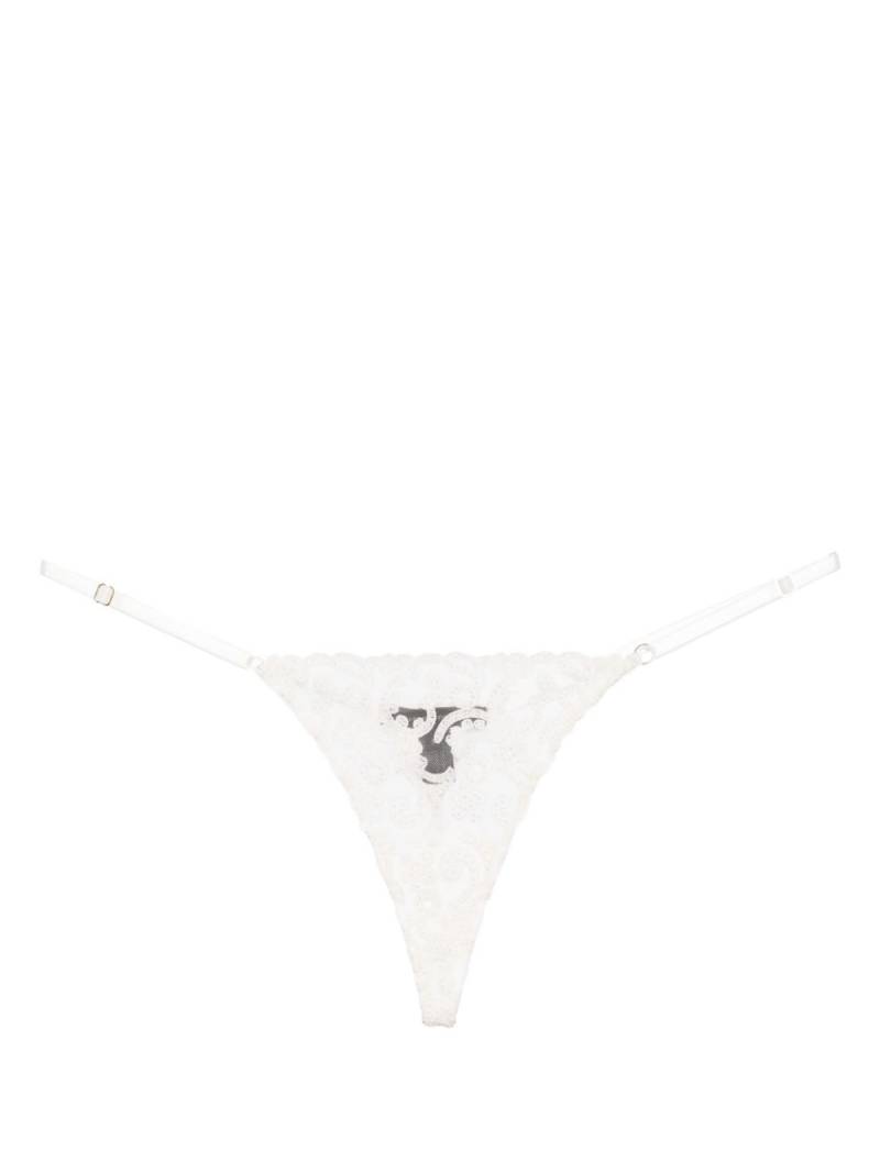 Kiki de Montparnasse Lola lace silk thongs - White von Kiki de Montparnasse