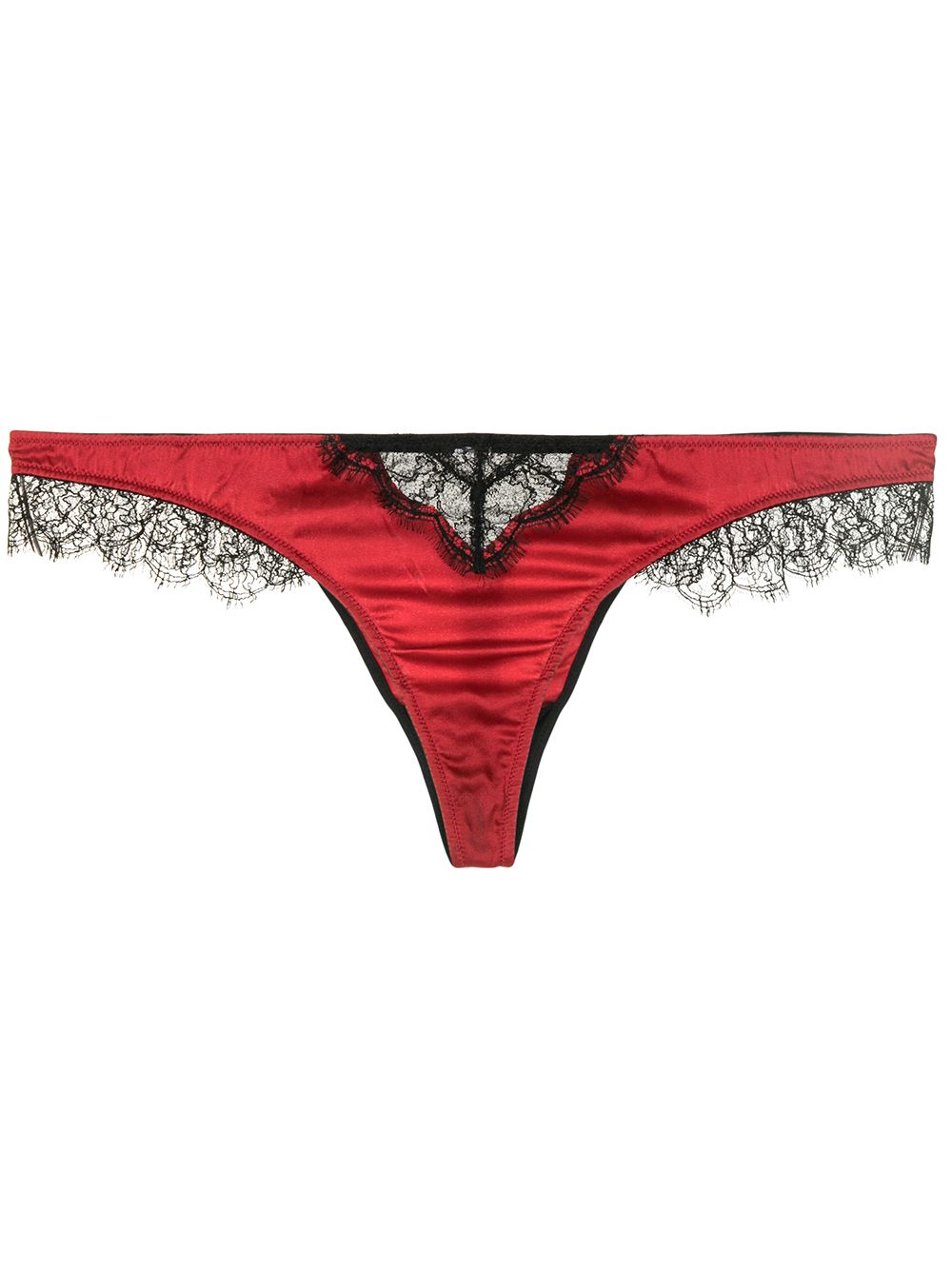 Kiki de Montparnasse Lace Inset silk charmeuse thong - Red von Kiki de Montparnasse