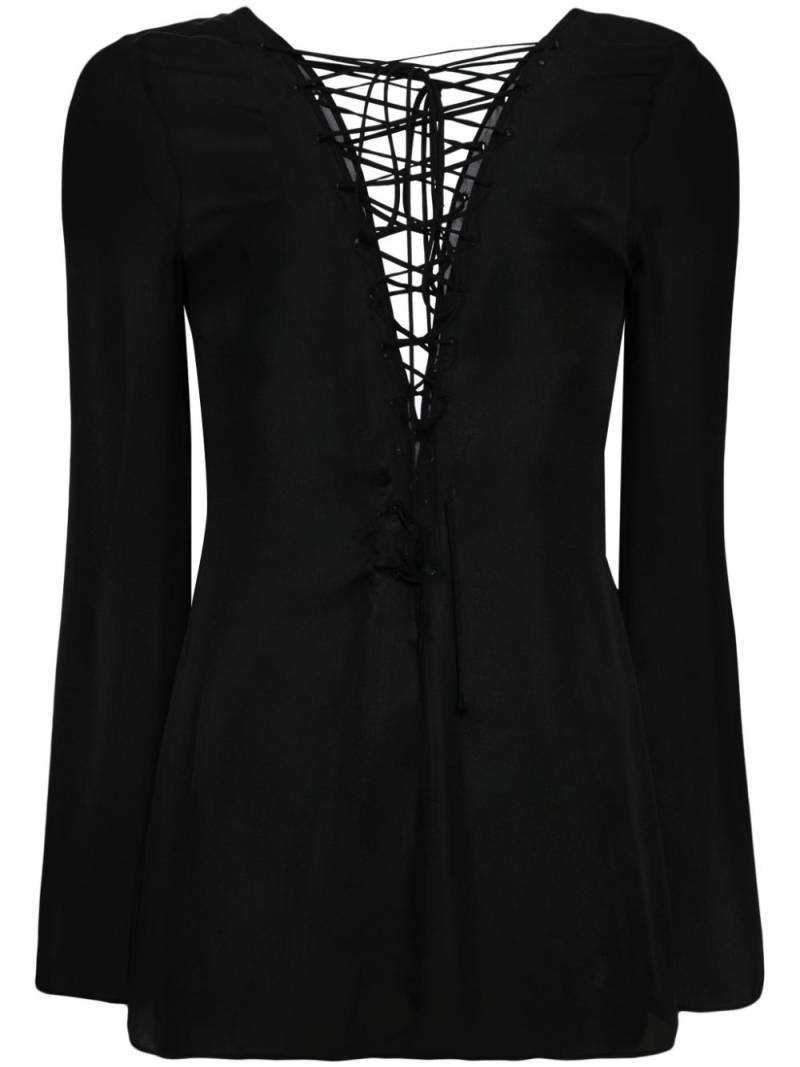 Kiki de Montparnasse lace-up silk blouse - Black von Kiki de Montparnasse