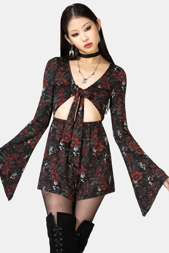 Killstar Bloodbloom Kurzer Overall | Black + Red | Damen | XS Killstar Bloodbloom Kurzer Overall | Black + Red | Damen | XS von Killstar
