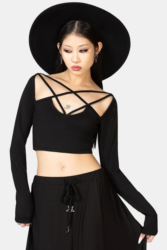 Killstar Celestial Night Crop Lamgarmshirt | Black | Damen | XL Killstar Celestial Night Crop Lamgarmshirt | Black | Damen | XL von Killstar