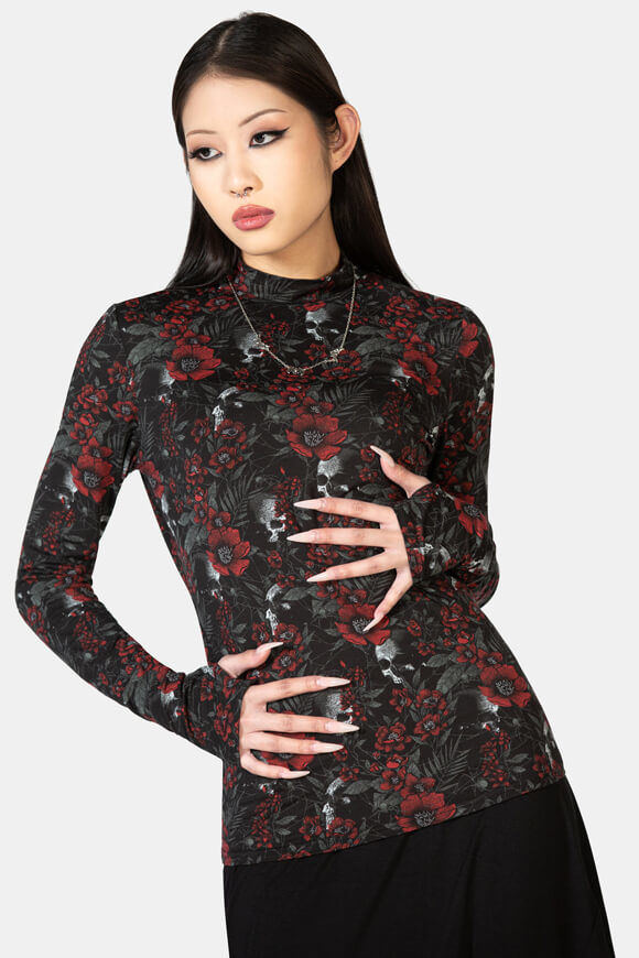 Killstar Pitiful Petals Langarmshirt | Black + Red | Damen  | S von Killstar