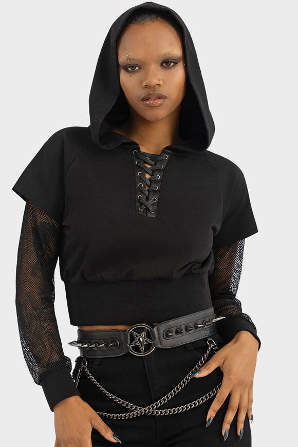 Killstar Smoldris Crop Kapuzensweatshirt | Black | Damen  | L von Killstar