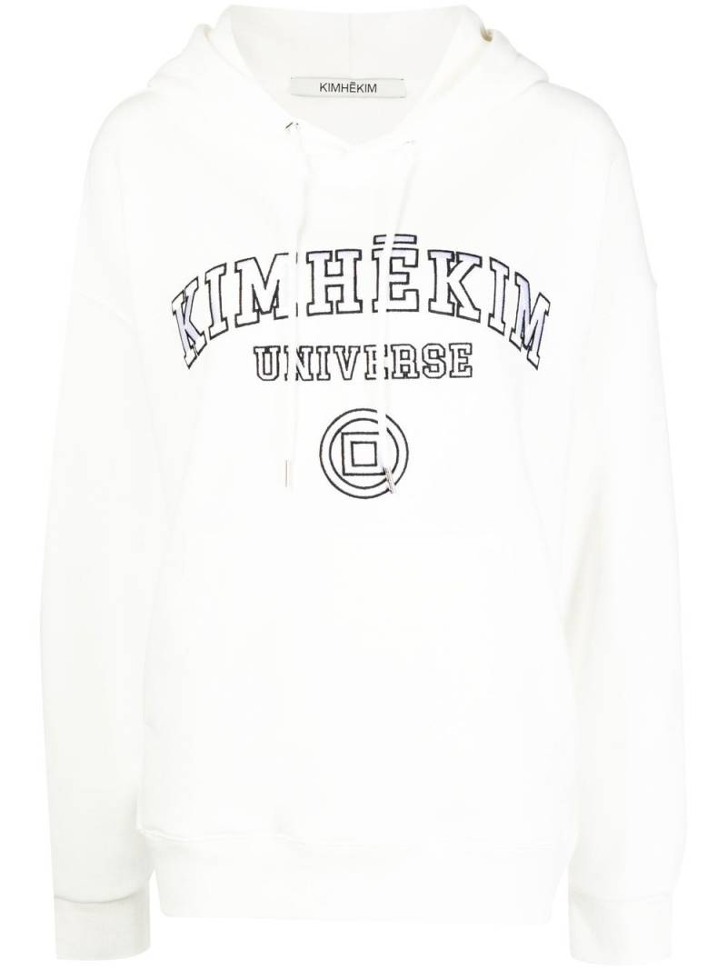 Kimhekim embroidered-logo drawstring hoodie - White von Kimhekim