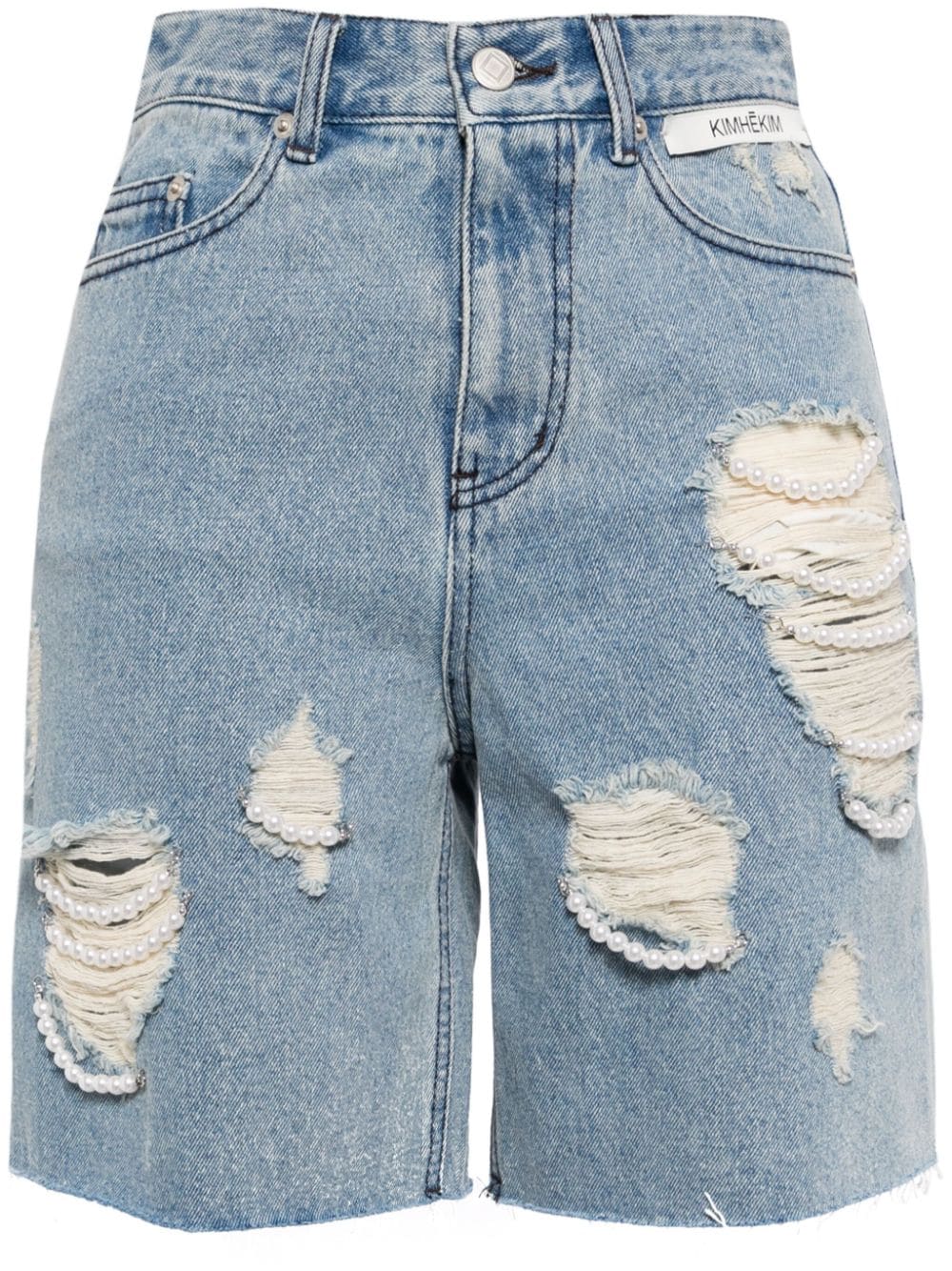 Kimhekim pearl-embellished denim shorts - Blue von Kimhekim