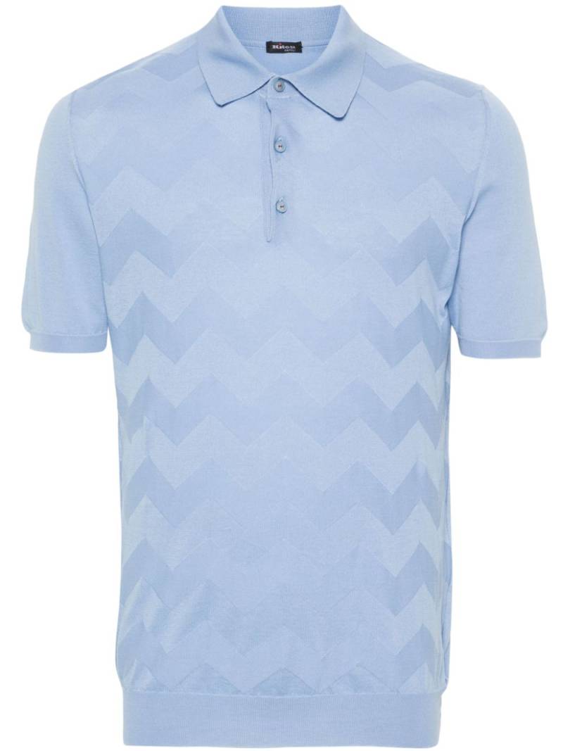 Kiton chevron-detail fine ribbed polo shirt - Blue von Kiton