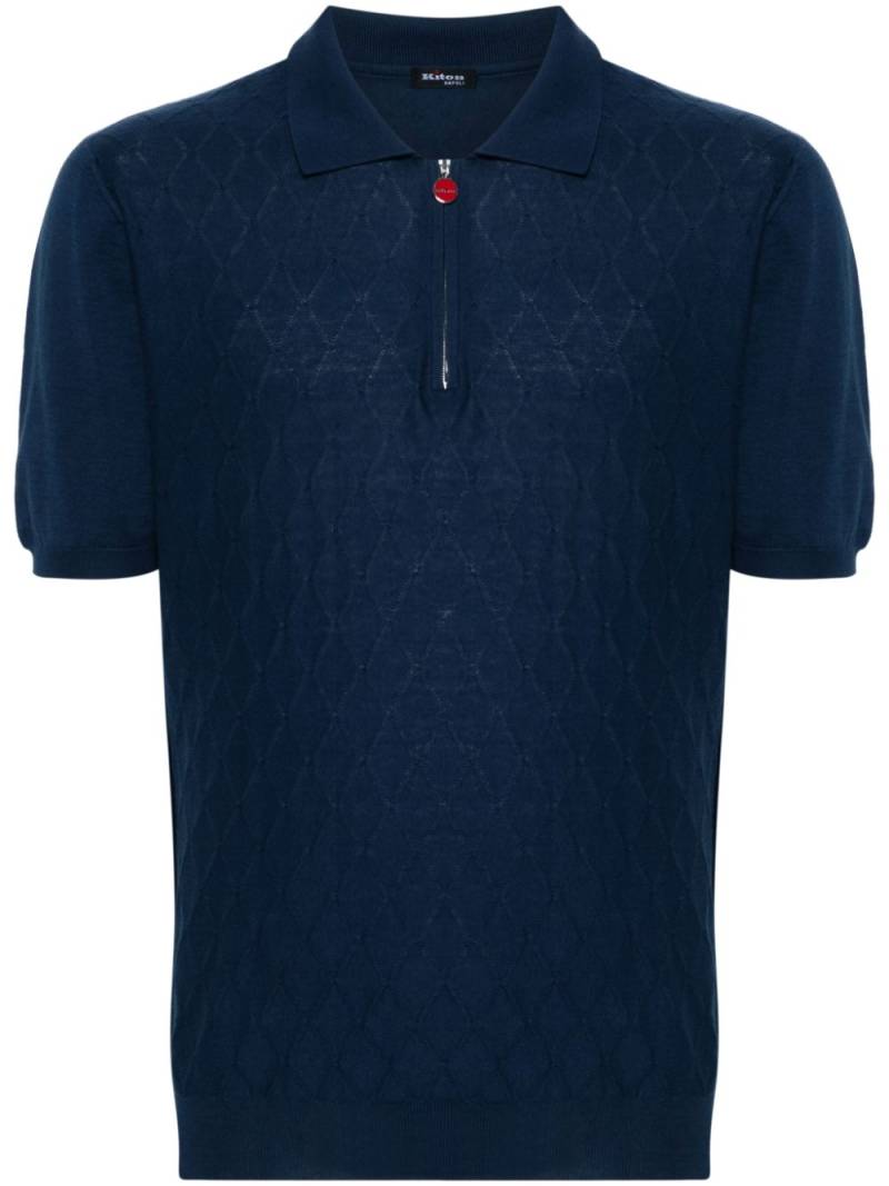 Kiton diamond-pattern cotton polo shirt - Blue von Kiton