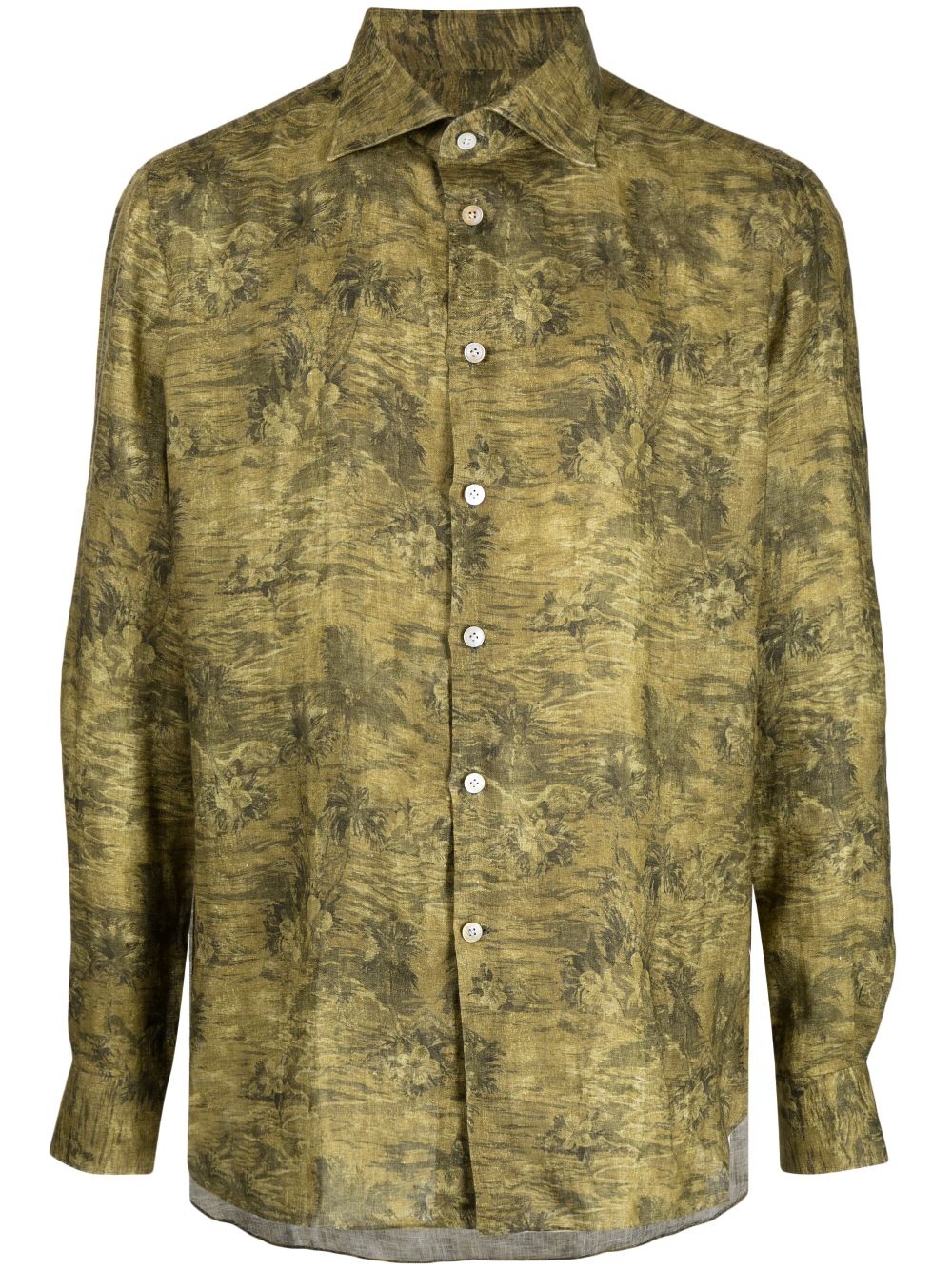 Kiton floral-print linen shirt - Green von Kiton