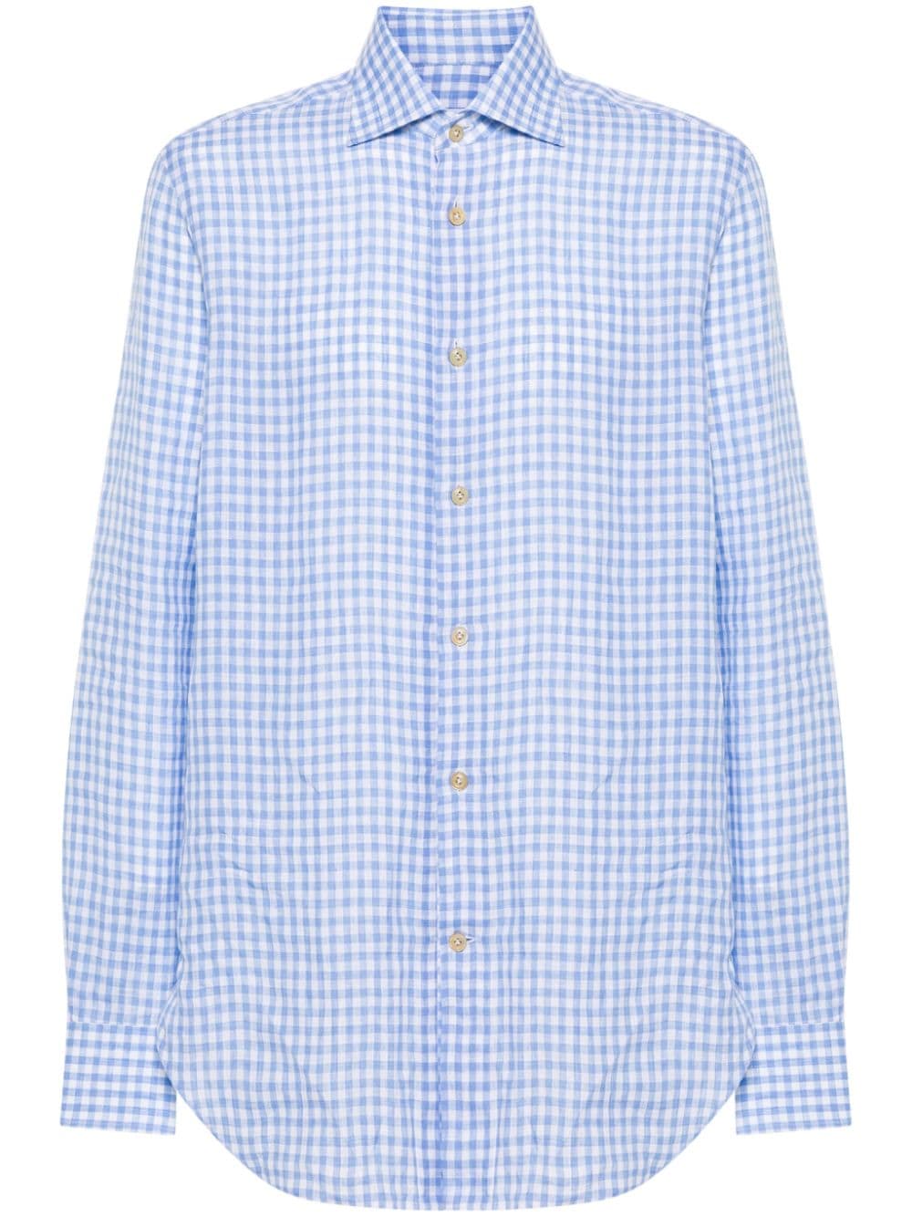 Kiton gingham-check linen shirt - Blue von Kiton