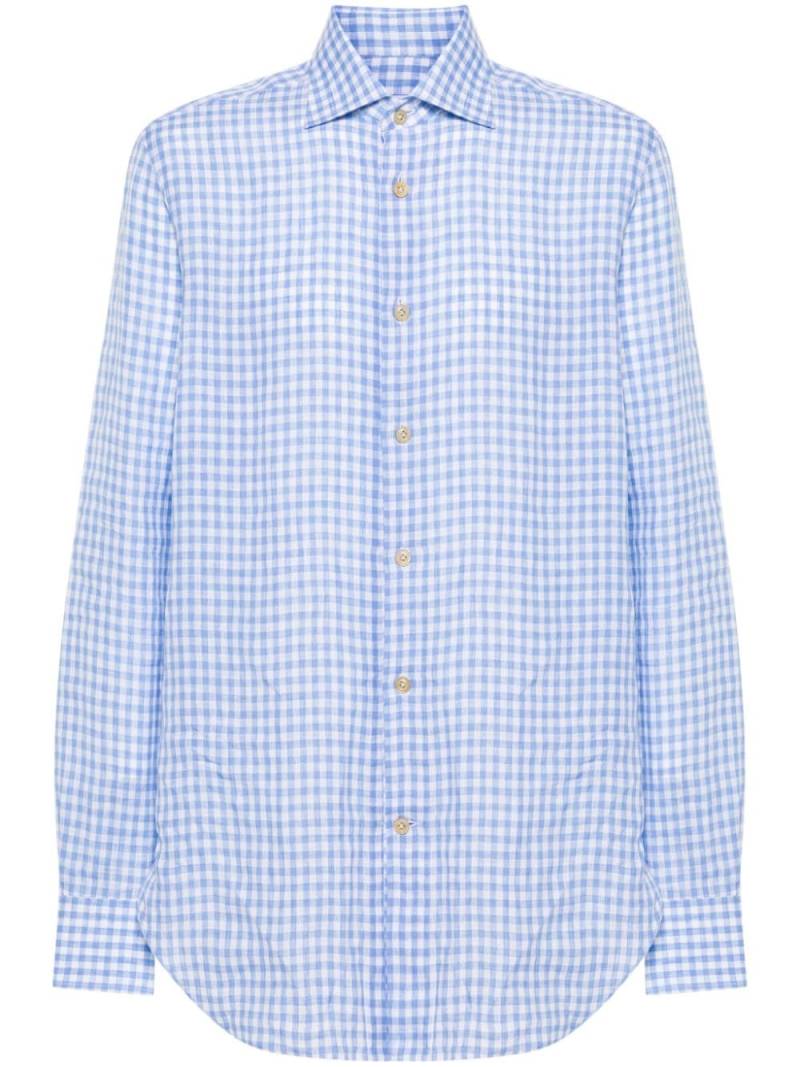 Kiton gingham-check linen shirt - Blue von Kiton