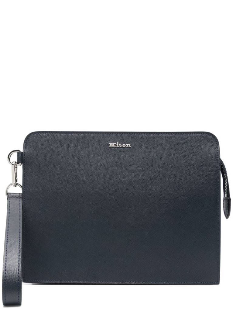 Kiton logo-lettering clutch bag - Blue von Kiton