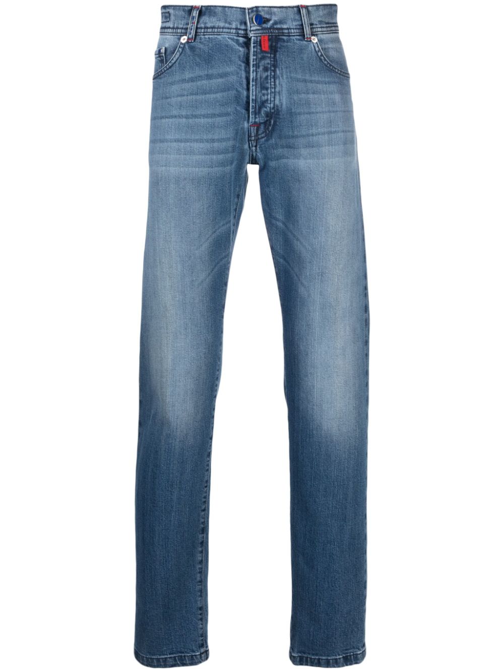 Kiton logo-patch cotton straight-leg jeans - Blue von Kiton