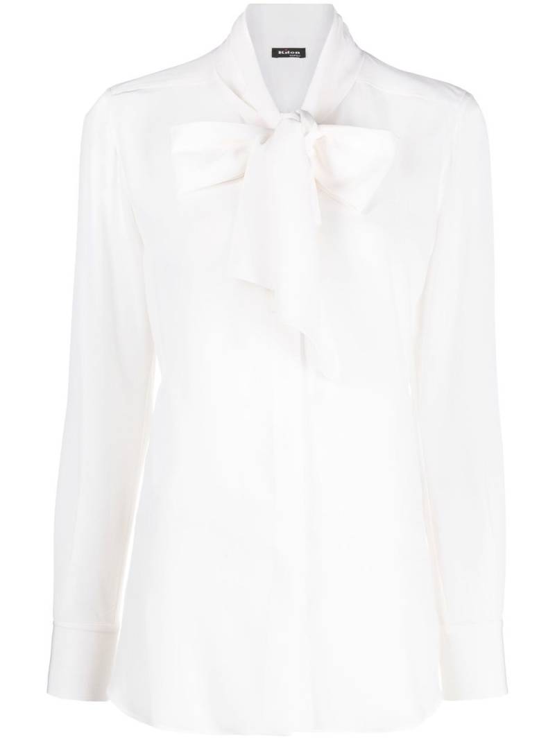 Kiton pussybow long-sleeve silk blouse - White von Kiton