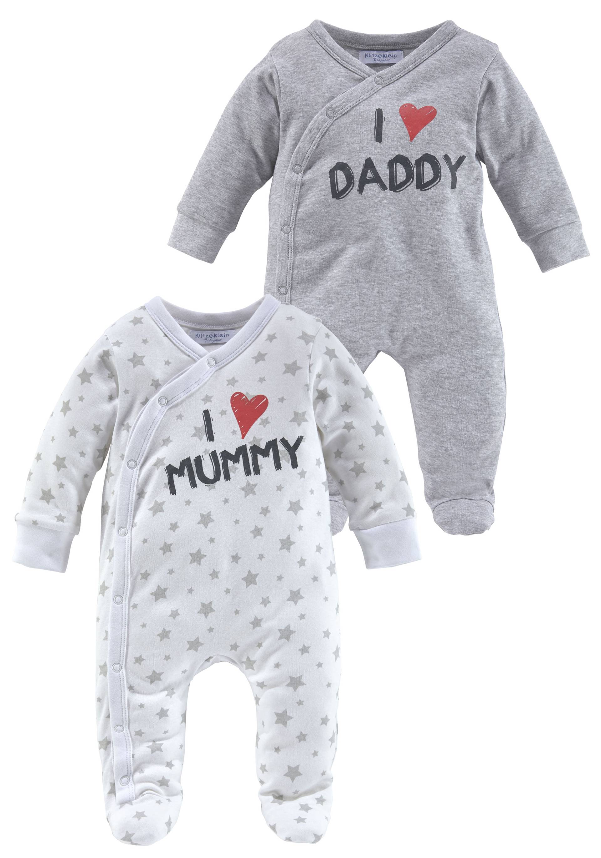 Klitzeklein Schlafoverall »2er Schlafoveralls: I love Mummy / I love Daddy«, (Packung, 2 tlg.), aus Bio-Baumwolle, Baby-Overalls