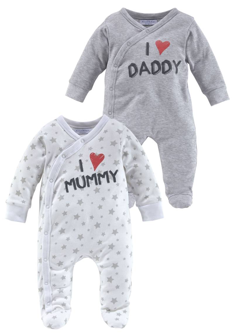 Klitzeklein Schlafoverall »2er Schlafoveralls: I love Mummy / I love Daddy«, (Packung, 2 tlg.), aus Bio-Baumwolle, Baby-Overalls von Klitzeklein