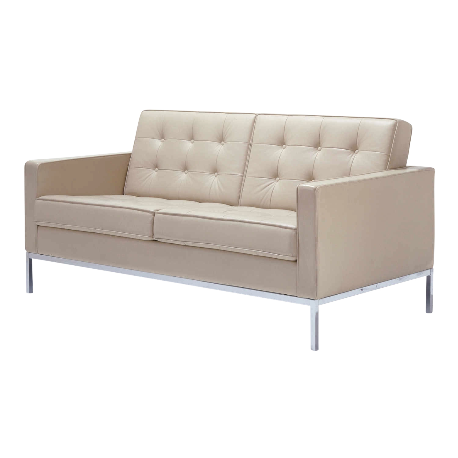 Florence Knoll 2er Sofa, Bezug leder, volo white vo785, Gestell anthrazit, lackiert von Knoll International