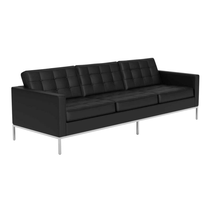 Florence Knoll 3er Sofa, Bezug leder, volo white vo785, Gestell bronze, lackiert von Knoll International