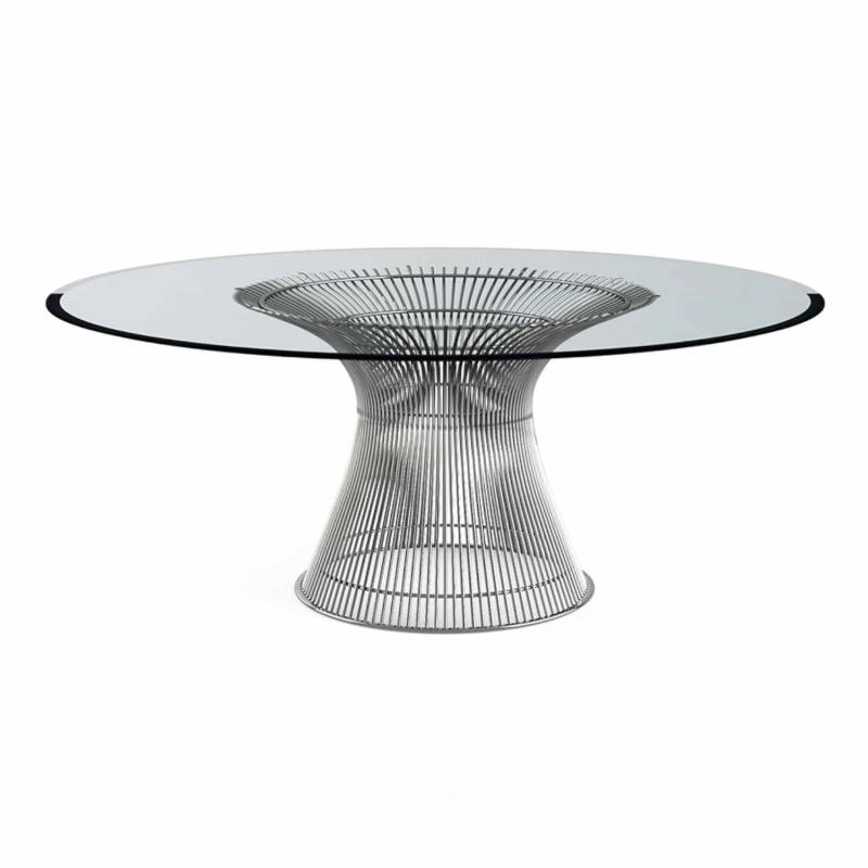 Platner Esstisch, Durchmesser 152 cm, Tischplatte marmor arabescato ma (beschichtet), Gestell nickel, poliert von Knoll International