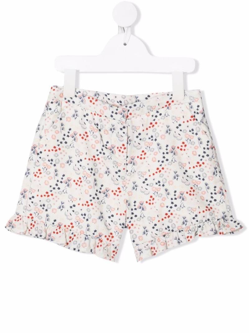 Knot floral-print ruffle-hem shorts - White von Knot