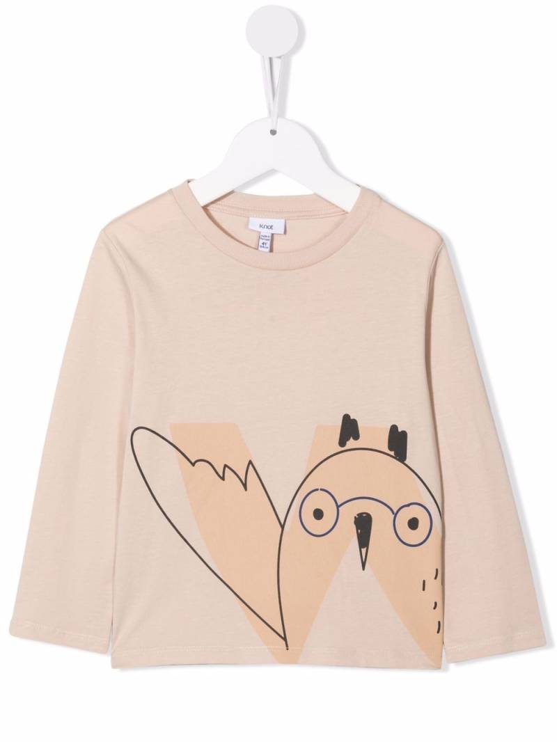 Knot owl-print long-sleeve organic cotton T-shirt - Neutrals von Knot